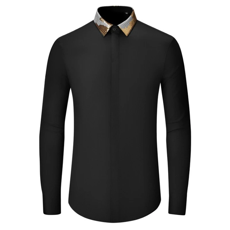 

Handmade Beaded Embroidered Shirt for Men Long Sleeved Formal Stage Performance Shirt Slim Fit Casual Business Men Clothing