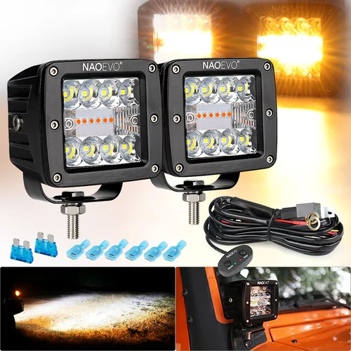 Imagen 1 del producto NAOEVO 120W barra de luz Led automática 3 pulgadas vainas luz de trabajo DRL 4x4 lámpara antiniebla para camión 12V 24V para tractores Jeep barco ATV motocicleta
