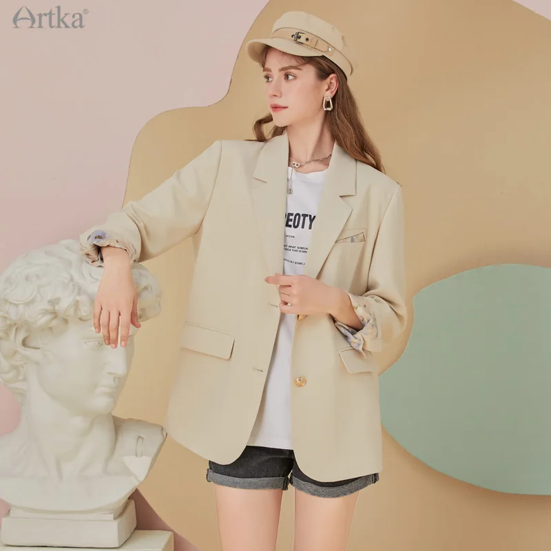 Imagem -06 - Blazer Feminino Estilo ol Moda Elegante Artka Outono 2023 Cabolsa Casual Blazer Estilo Duplo Breasted Branco Wa29011q