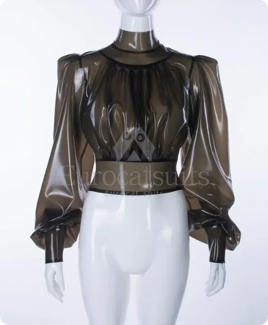 

Ladies' latex top fashionable latex sexy shirt handmade slim fit back zipper party club