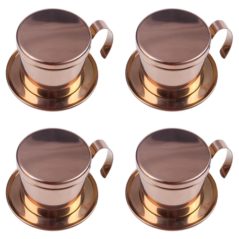 4X Stainless Steel Vietnamese Coffee Filter Single Cup Vietnam Hand Punch Pot Drip Filter Coffee Pot Rose Gold