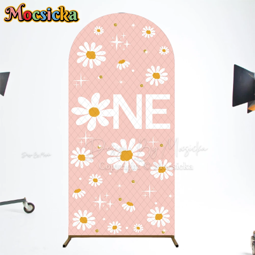 

Mocsicka One Birthday Arch Backdrop Covers Baby Photo Arched Backgrounds Photography Pink White Flowers Girl Wedding Decor Props