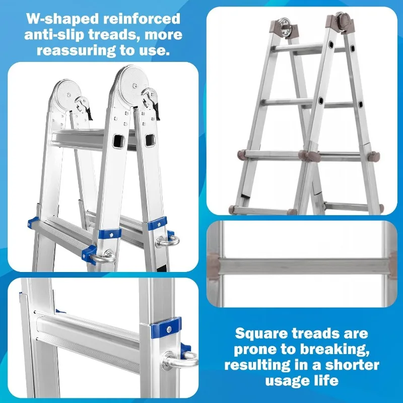 Ladder 17FT, A-frame 5-staps telescopische ladder met stabilisatorstang en wielen, robuust 330 lbs maximale capaciteit, opvouwbare multipo