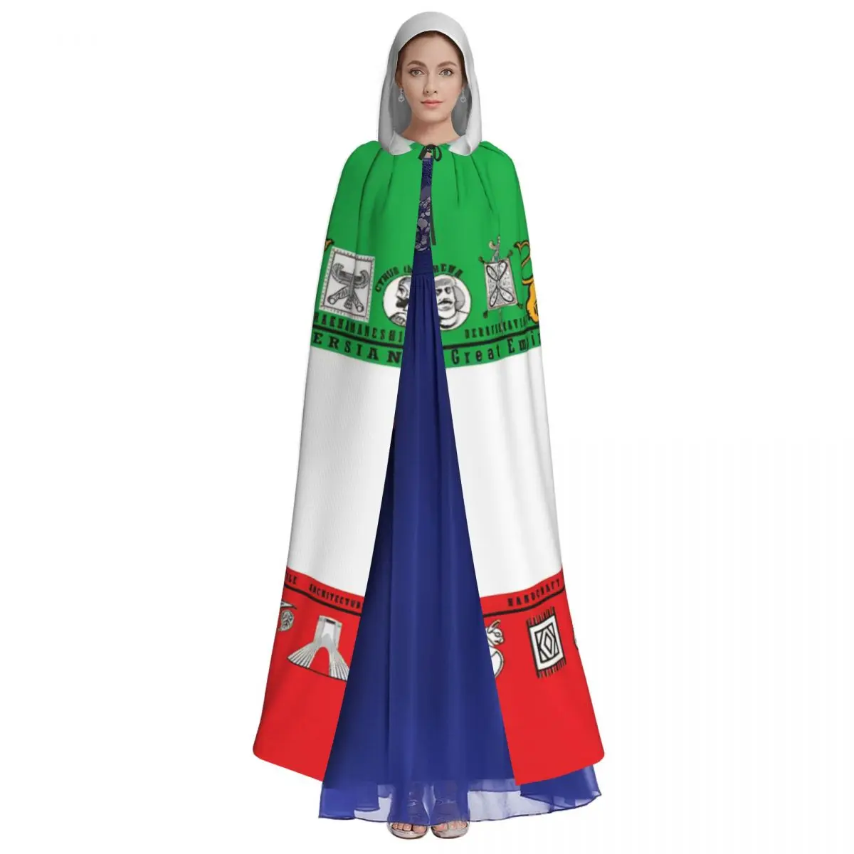 Irann Persias Lions And Sun Flag Map Long Hooded Cloak for Aldult Cosplay Cape