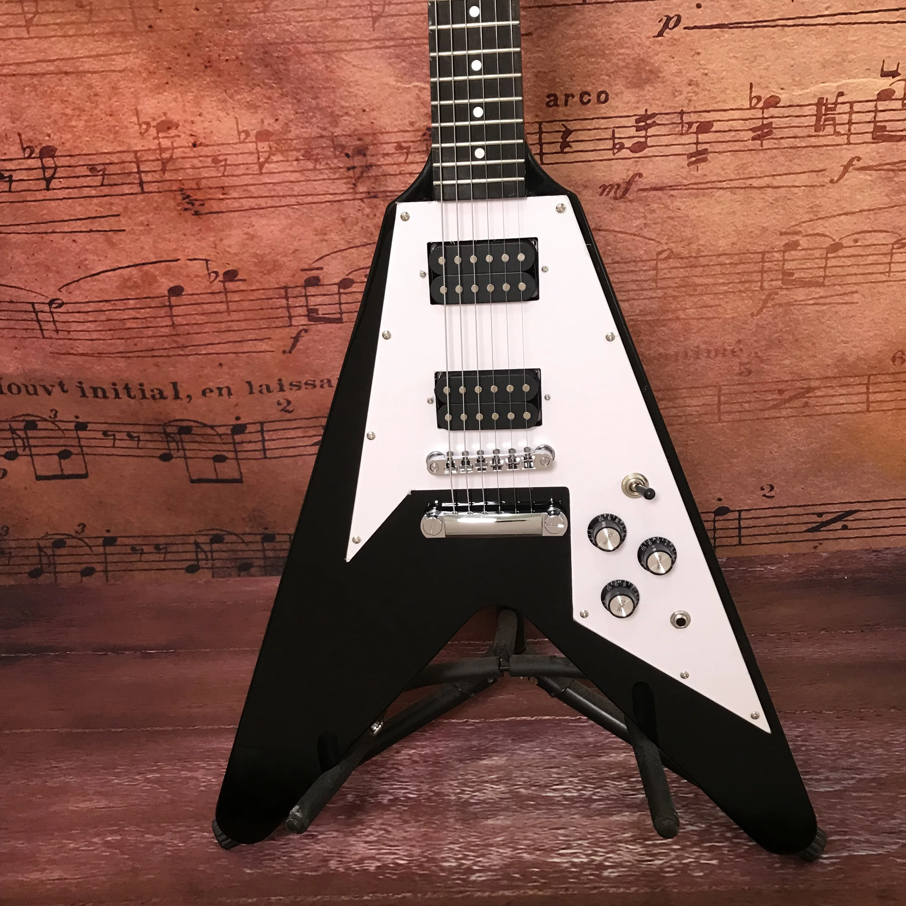 Stunning factory custom electric guitar Flying V black color dot inlays Rosewood fingerboard hot sale