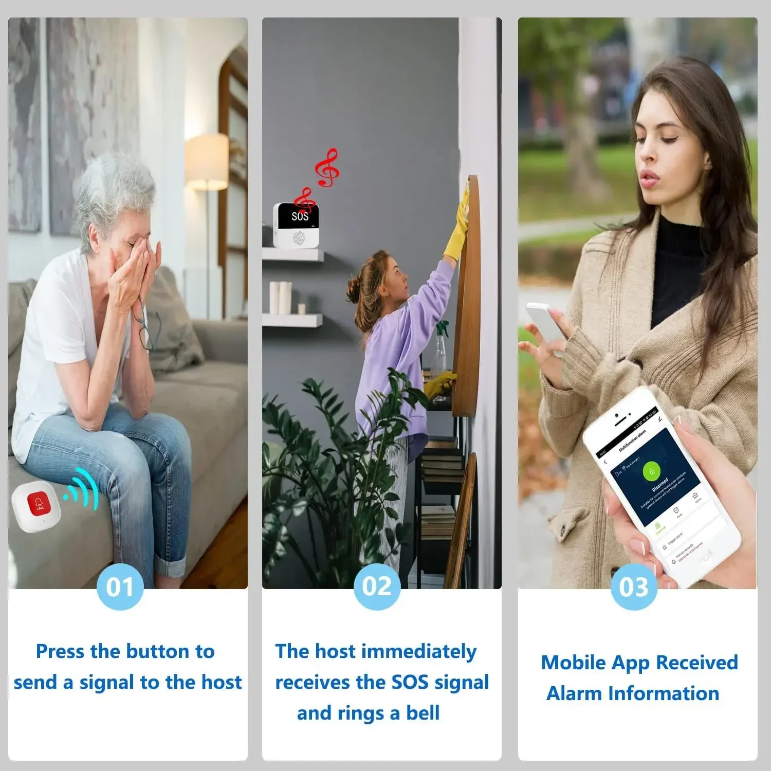 Drahtloses WiFi-Pager für ältere Betreuer, SOS-Ruftaste, medizinisches Notfall-SOS-Alarmsystem für Senioren, Patienten, ältere Menschen zu Hause