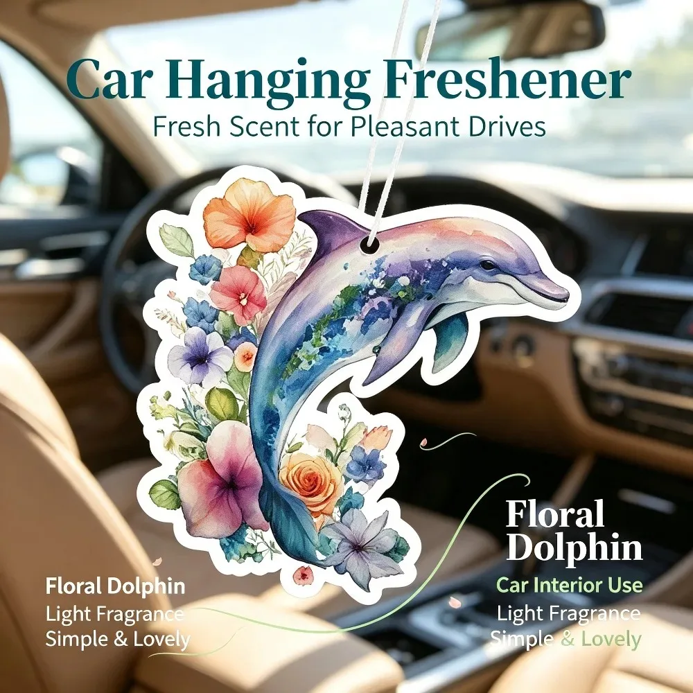 5/10‑Pack Floral Dolphin Hanging Car Air Freshener, Art Scent Ornament for Rearview Mirror, Light Fragrance Auto Interior Decor