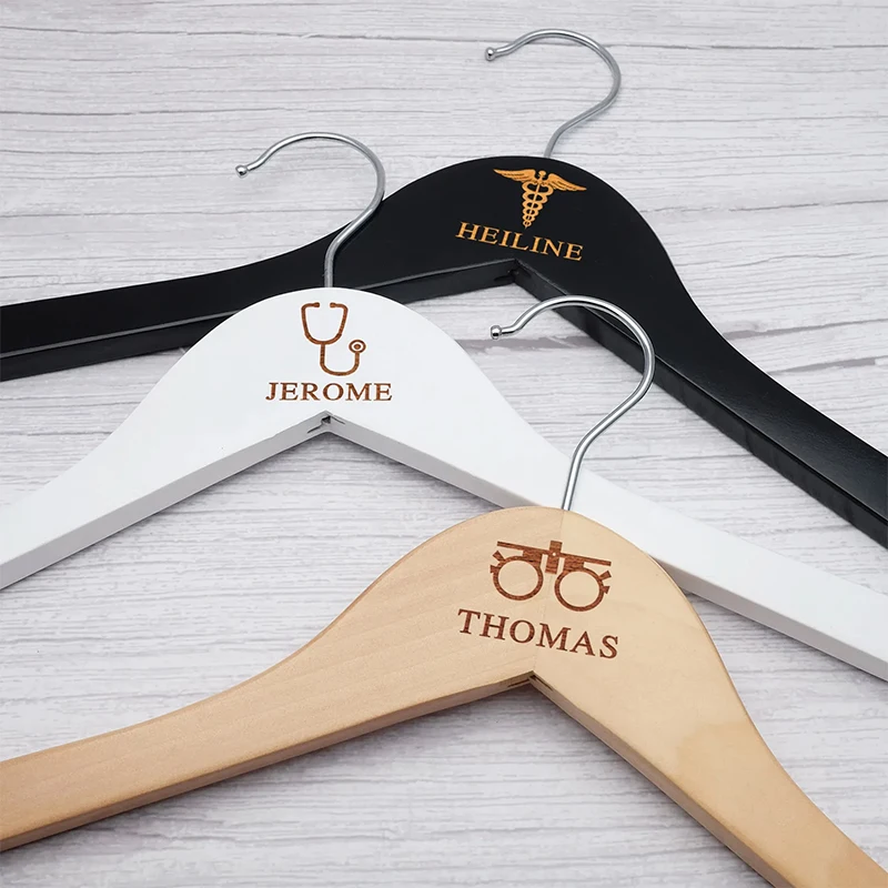 Logo hanger custom name non slip shoulder white wooden clothes rack for closet clothing store Personalized Wedding dress Hanger