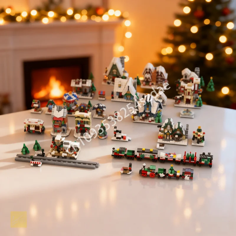 

4464 шт. MOC мини-коллекция зимней деревни, полная модель, строительные игрушки, блоки, рождественские подарки, сделай сам, креативная идея, образование для детей