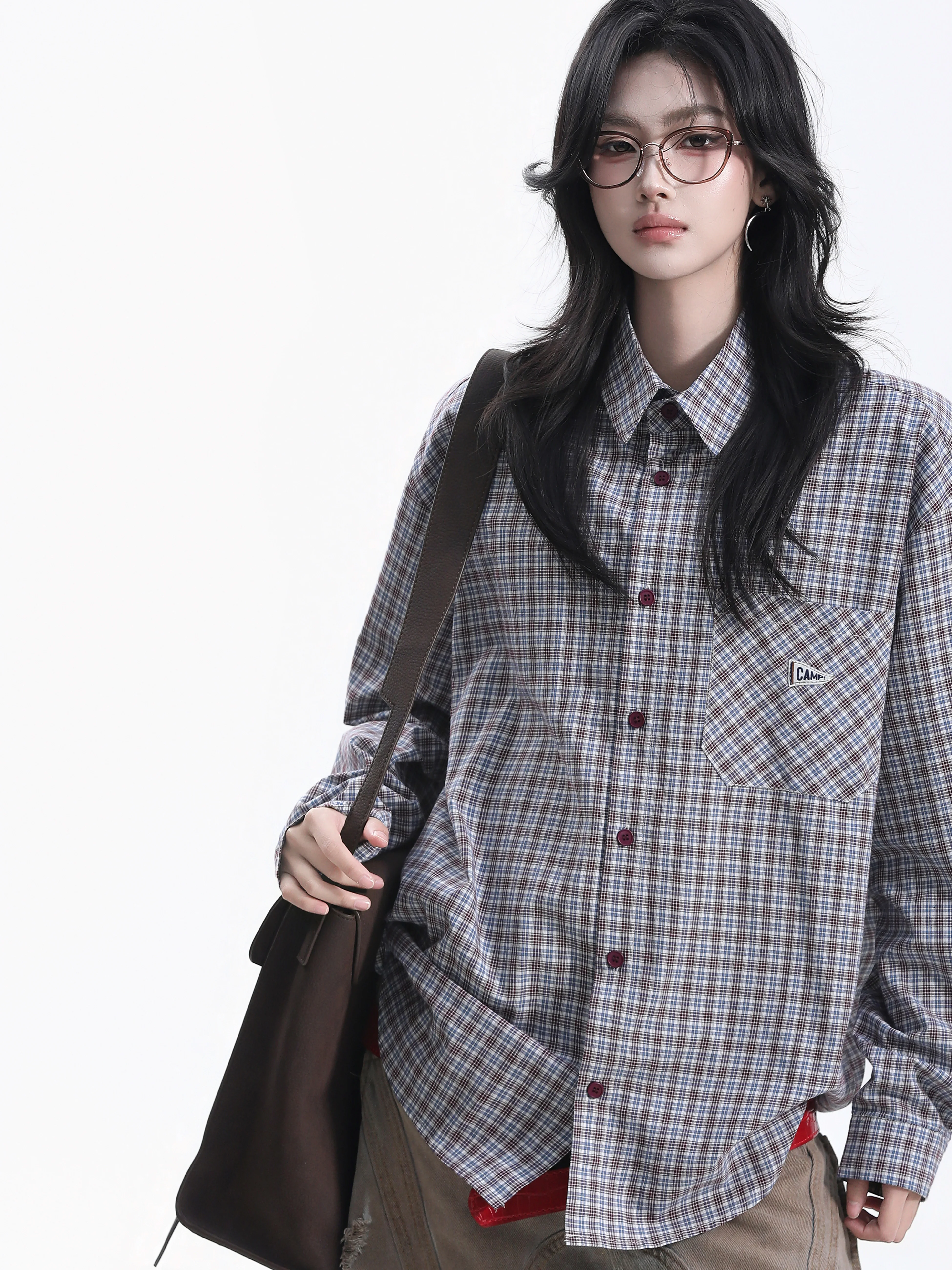 Loose Long Sleeve Shirt Women's Style American College Pattern Slimming Shoulder Drop Collar Couple's Top Pure Cotton Material