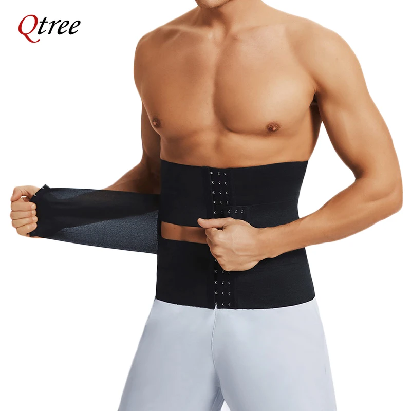 Qtree Slimming Hooks Waist Trainer Belt Men Body Shaper Trimmer Weight Loss Corset Fitness Sauna Sweat Belly Fat Burner Strap