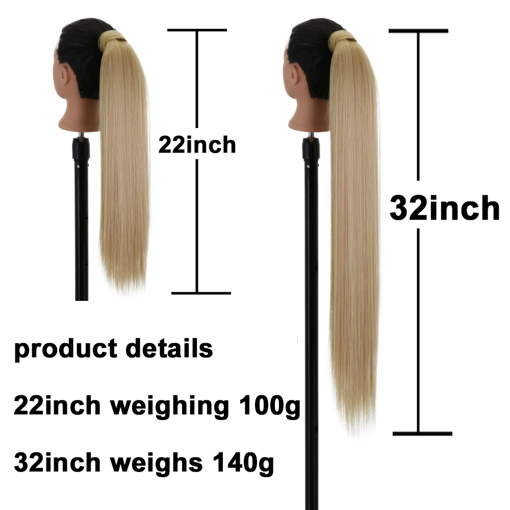 32inches Synthetic Ponytail Hair Extension Clip in Fake Wig Hairpiece Blonde Wrap Around Pigtail Long Smooth Overhead Pony Tail