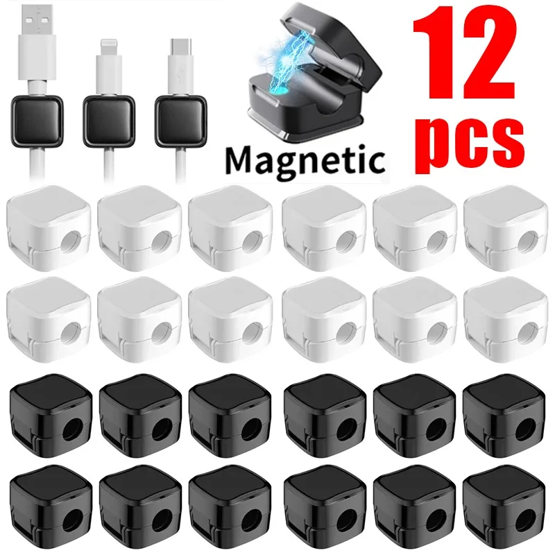 1-12PCS Magnetic Cable Clips Smooth Adjustable Cord Holder Keeper Under Desk Cable Management Wire Keeper Cable Organizer Holder