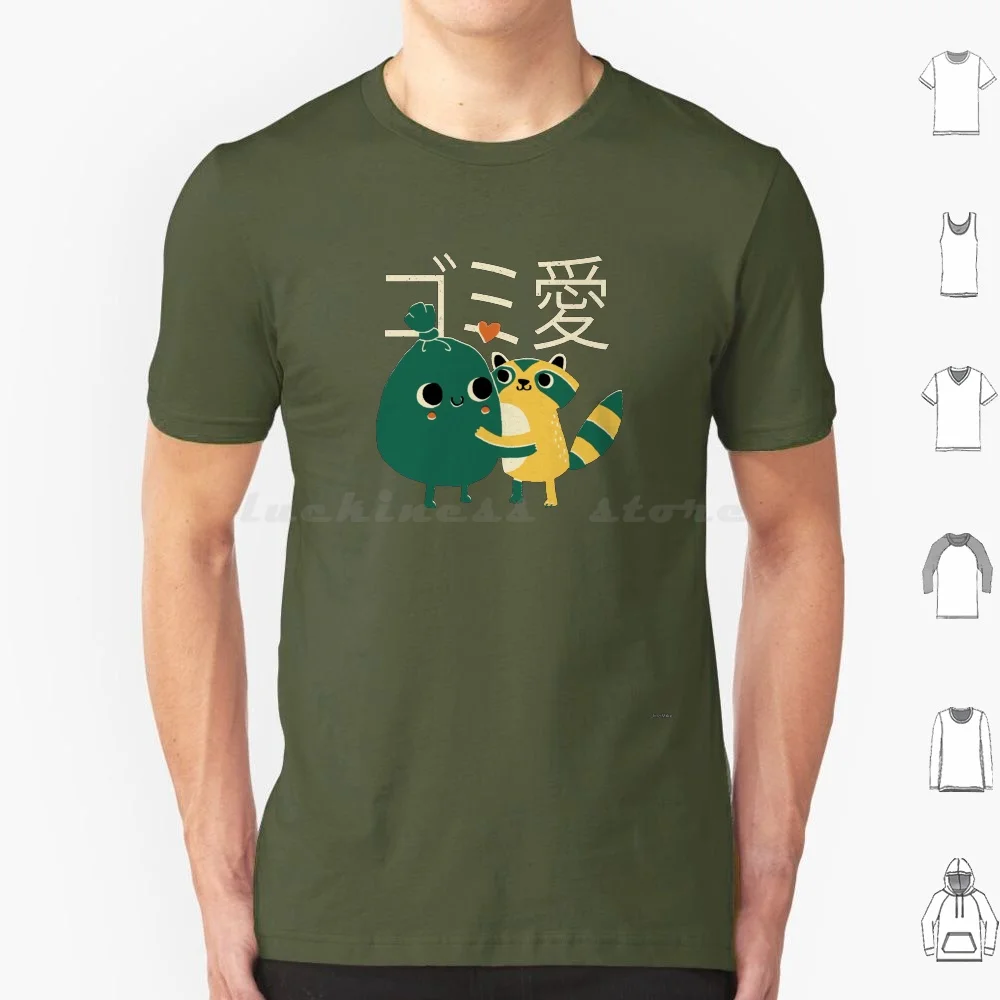 Camiseta Trash Love talla grande 100% algodón lindo mapache basura amor Kawaii Japón Humor japonés personaje divertido Dinomike