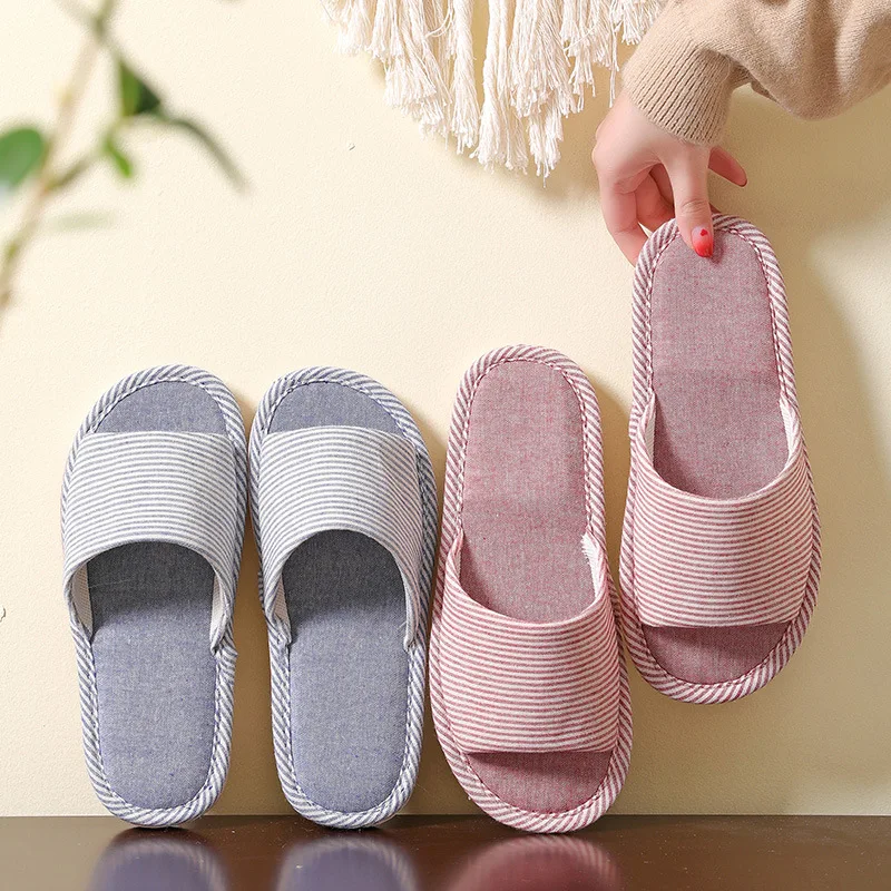 

Wholesale Linen Slippers Indoor Home Breathable Women Men Slides Couples Anti-slip Shoes Beach Sandals Shoes Comfortable Flats