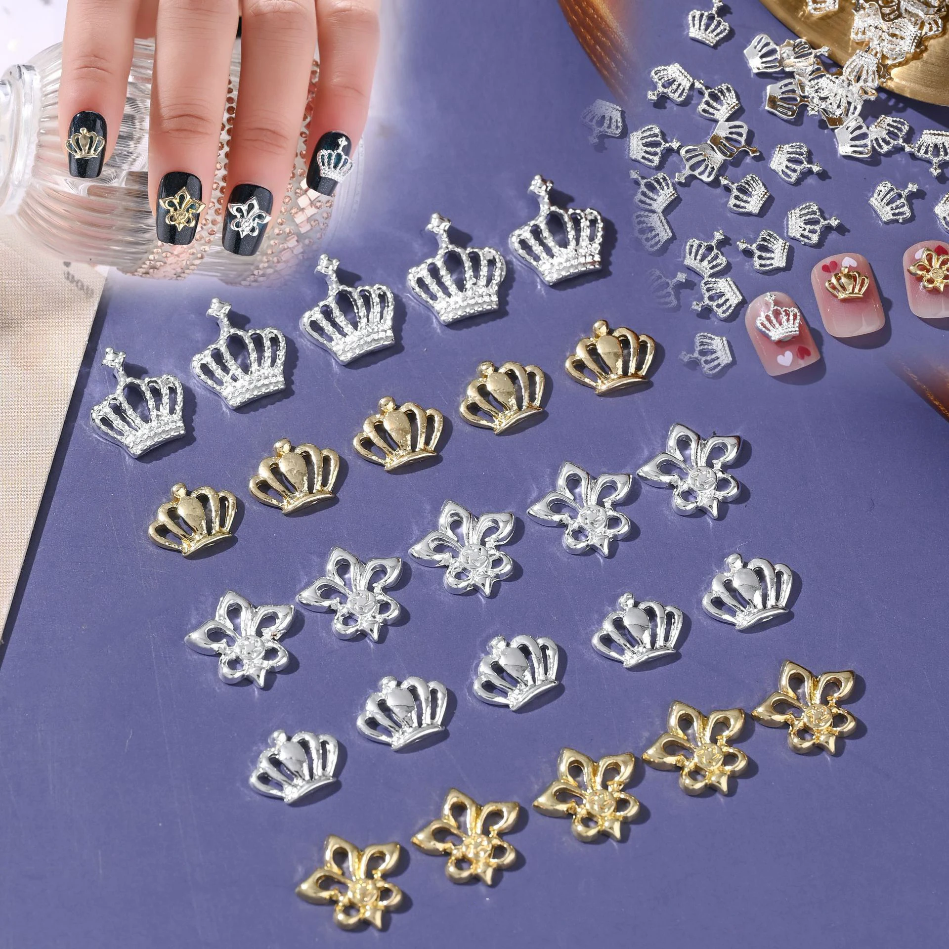 20 Stück Metallkrone Design Nagel Charms mit Nail Art Zubehör Nail Art Supplies für Frauen und Mädchen Nail Art Schmuck