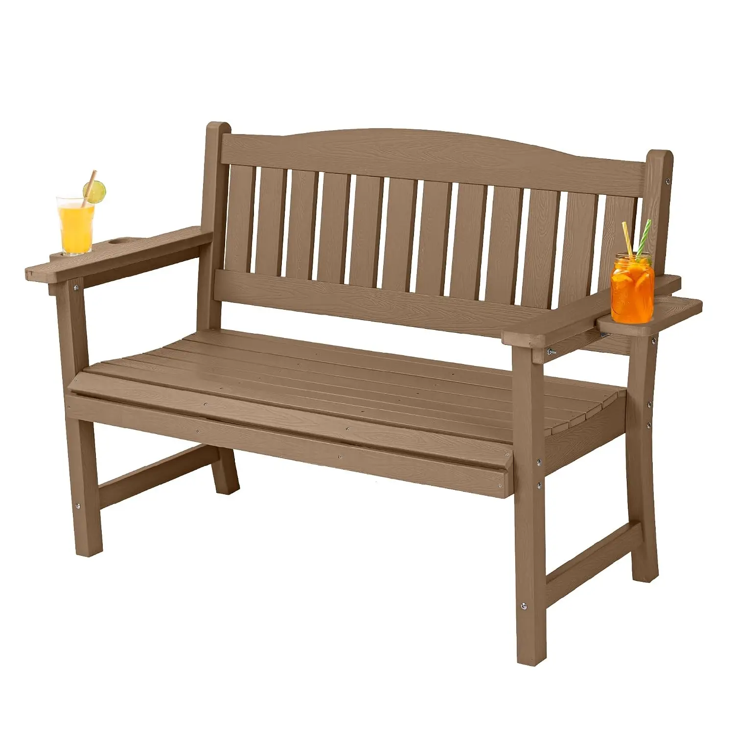 2-Person HIPS Outdoor Benches, Weatherproof Garden Bench with 800 lbs Weight Capacity, Artificial Wood Grains, Customized