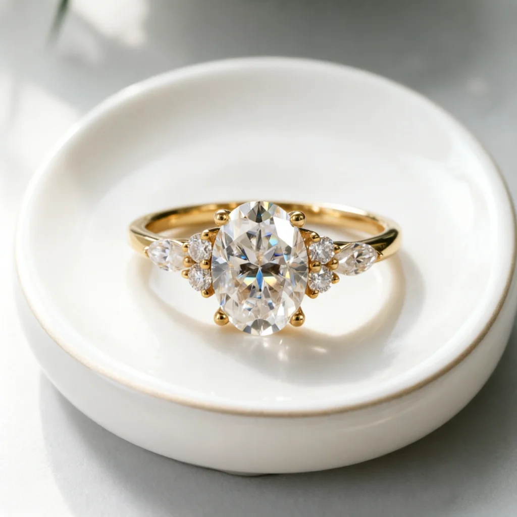 

CxsJeremy Solid 14K Au585 Rose Gold 6*8mm 1.5ct Oval Moissanite Engagement Ring Vintage Cluster Wedding Bridal Anniversary Gifts