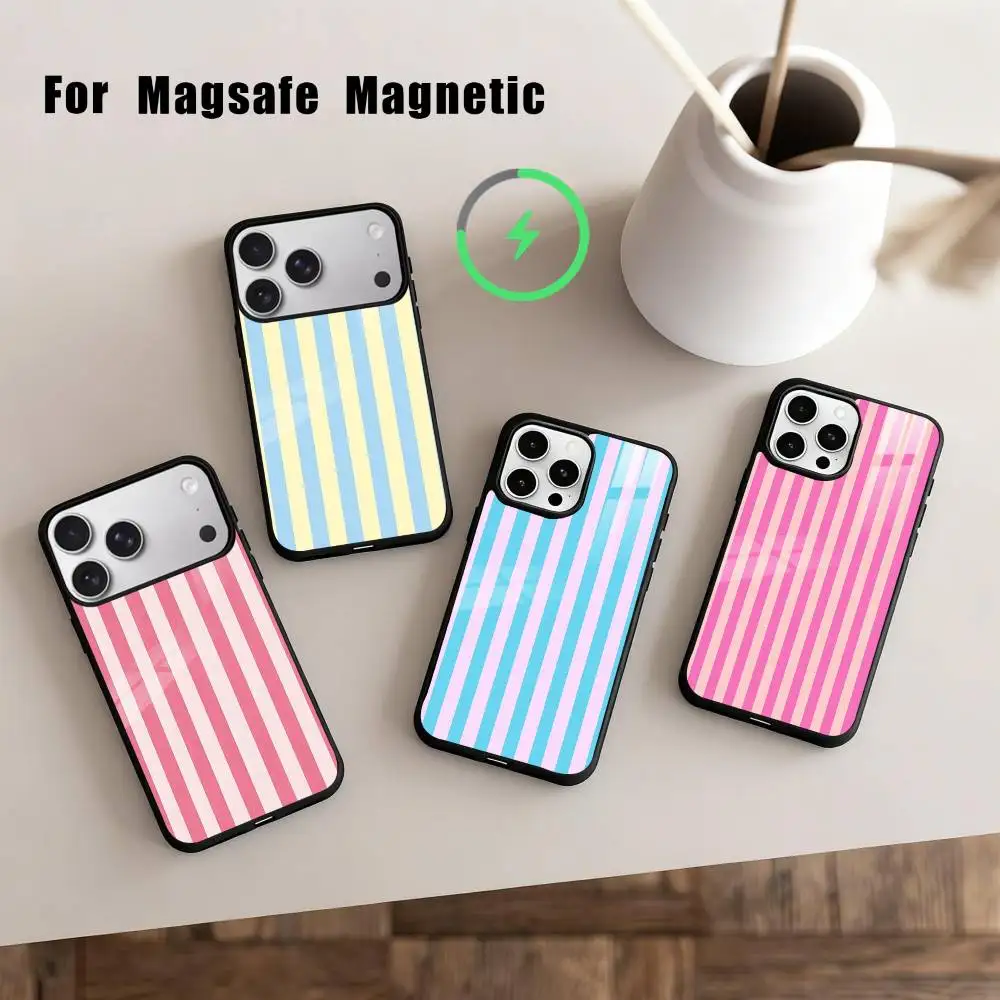 

Striped Color-Blocking Art Pattern Phone Case For iPhone17,16,15,14,13,12,11 Plus,Pro Max Magnetic For Magsafe Wireless Charging