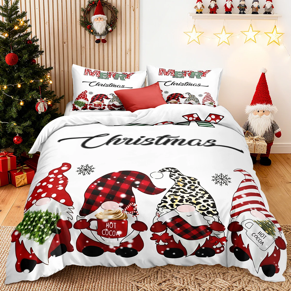 3pcs/set Christmas Reindeer Snowman Bedding Set Includes 1 Duvet Cover And 2 Pillowcases Soft And Skin-Friendly