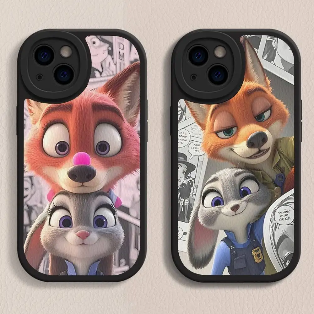 حافظة هاتف Zootopia Nick Judy من الجلد الصلب لهاتف iPhone 16 15 14 13 12 Mini 11 14 Pro Max Xs X Xr 7 8 Plus Fundas