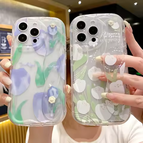 Wrist Strap Case For Samsung S25 S24 S23 S22 Plus Ultra S21 S20 FE A55 54 35 15 52S 53 73 25 Tulip Flower Phone Holder Cover