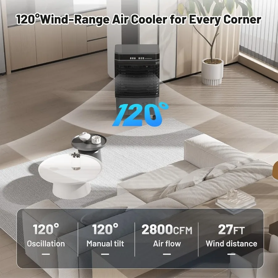 2800 CFM Evaporative Air Cooler with Remote Control for Indoor and Outdoor Use 8.2 Gallon Portable Swamp Cooler with 12-Hour Ti