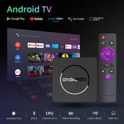 ホットスマート Android TV ボックス 4K Android 13 Allwinner H313 2GB 16GB デュアル 2G5G Wifi BT5 ストリームメディアプレーヤーセットトップボックス、さまざまなテレビ用