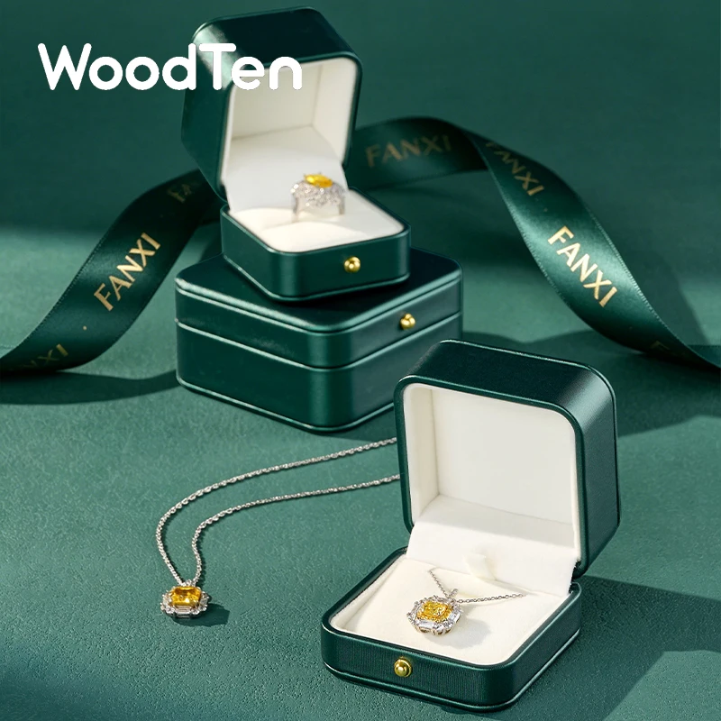 WoodTen Ring Box Leather Jewelry Organizer Box Ring Earring Necklace Pendant Gift Box Proposal Engagement Wedding Customizable