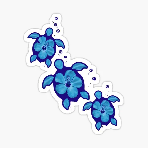 Blue Honu Hibiscus Turtles  5PCS Stickers for Water Bottles Cartoon Room Laptop Window Decor  Background Stickers Home Print