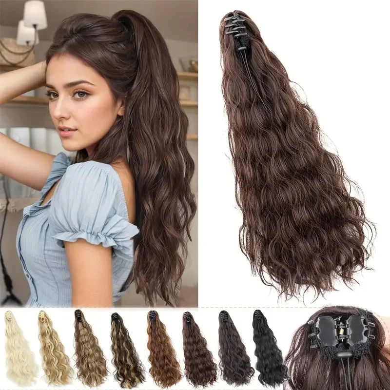 

20Inch Synthetic Water Wavy Claw Clip Hair Extensions Long Curly Claw Clip in Ponytail Fake Hairpiece for Women