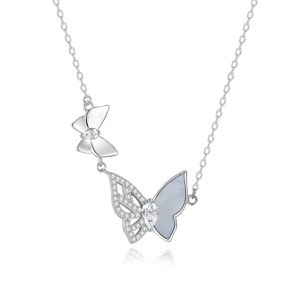 

S925 Sterling Silver Hollow Shell Butterfly Zircon Pendant Necklace Shiny Chain For Women Wedding Party Jewelry Gifts