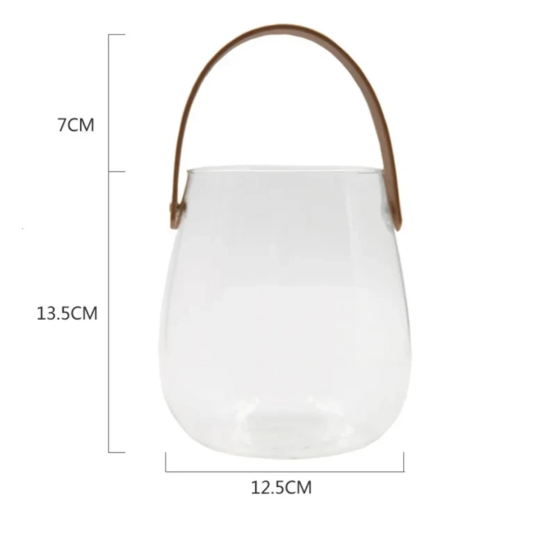 Leather Handle Glass Terrarium Jar Clear Vase for DIY Moss Fern Micro Landscape, Succulent Plant Pot for Home Tabletop Decor