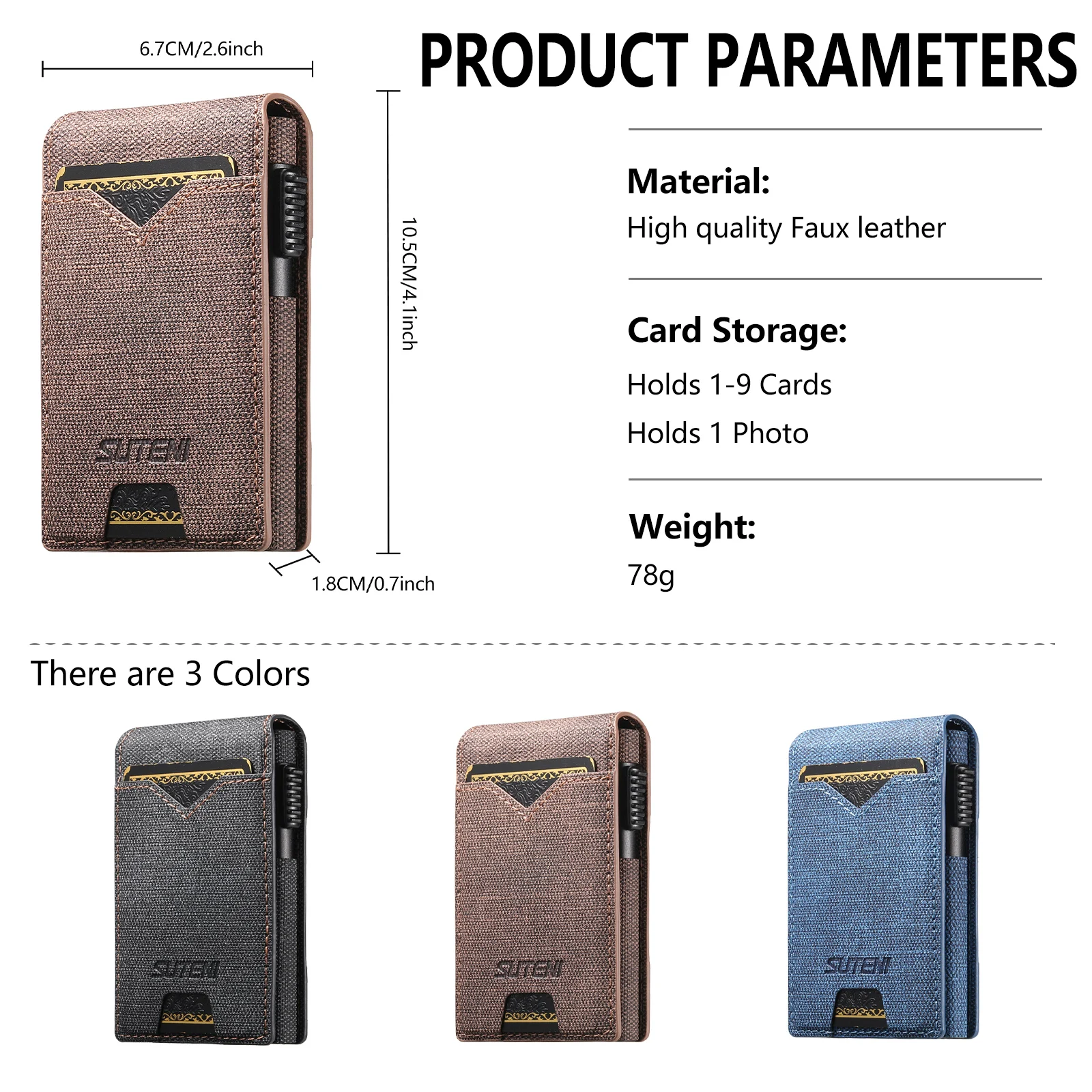 SUTENI Kunstleder für Herren, Geldbörse, Kartensteckplatz, Geldbörse, Flip-Cover, Kartenbox, drückt den Knopf automatisch die Karte aus – Detail 14