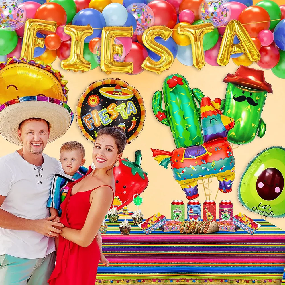 Carnival Party Decoration Set, Big Taco Party Decoration Set - 15 Pack, Fiesta Taco American Camel Cactus Avocado Chili Wide Balloon Suitable for