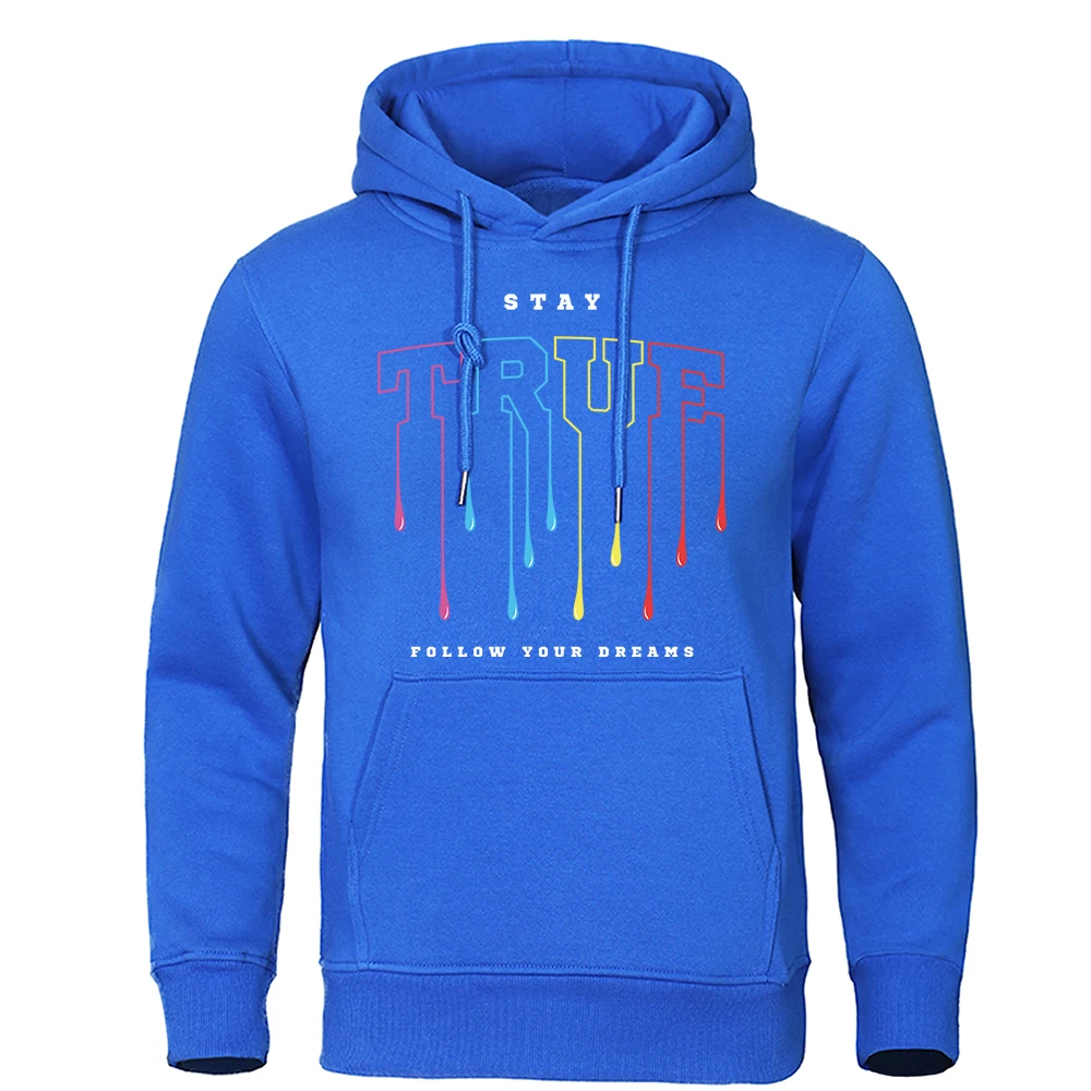 

Stay True Follow Your Dream Printing Hoodies For Men Vintage Loose Sweatshirt Casual Fleece Clothing Funny Fashionhoodie Male