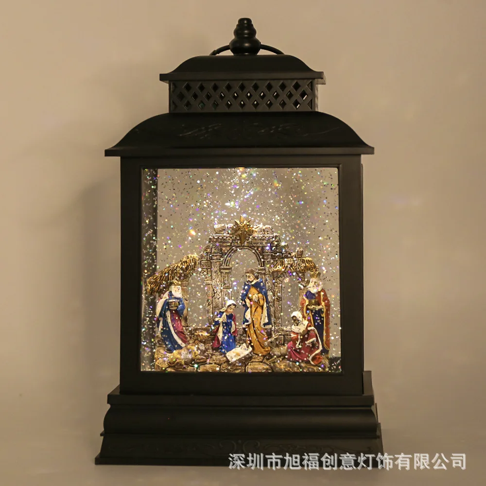 

Tabletop ornaments Music crystal snow wind lantern, European retro decorative night light, Son of God birth resin water lamp