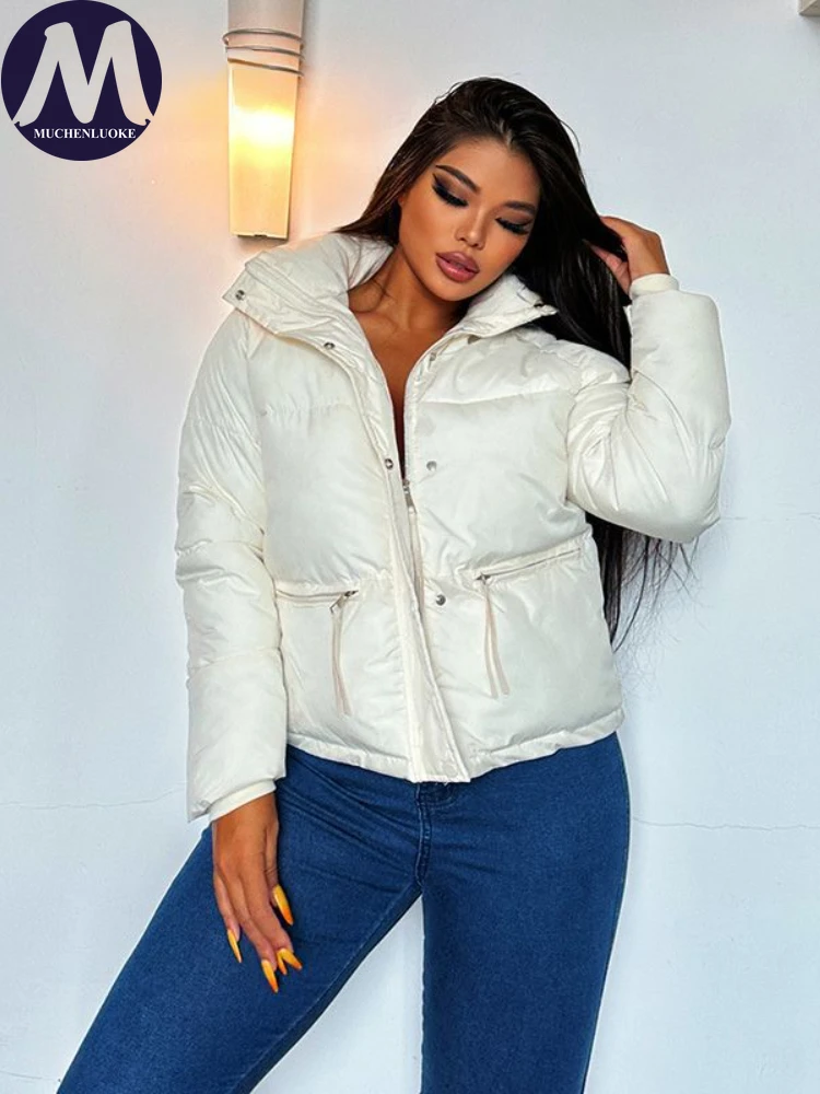 

Women's Jacket 2023 Winter New Versatile Long Sleeved Stand Collar Short Parkas Fashion Casual Loose Women Thickening Warm Coats