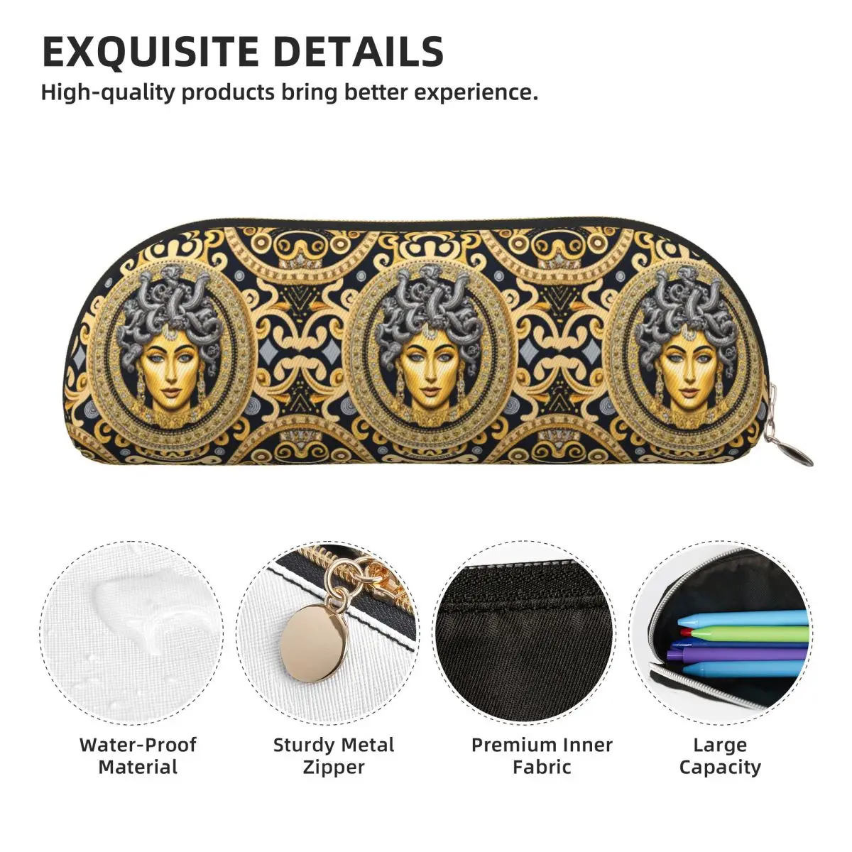 Antica Grecia Medusa Gorgon Astucci stile vintage Portapenne Forniture per cancelleria Astuccio per penne di grande capacità Astuccio per matite