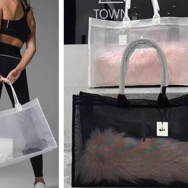 

LO Women's Handbag Large Capacity Portable Yoga Shoulder Bags Fitness Transparent Tote Bag Large Capacity Mesh Shoulder Bag