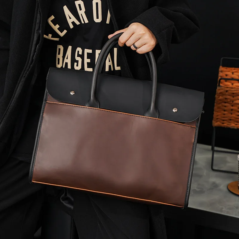 Man Briefcase Handbag Man Shoulder Bag PUCrazy Horse Leather Korean Popular Messenger Office Large Capacity Briefcase Laptop Bag