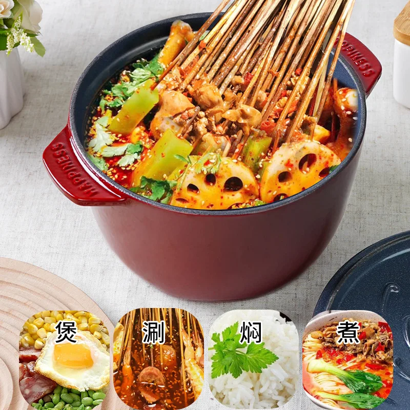 

Enamel Cast Iron Dutch Oven - Multi-functional Soup Stew Pot for Home Use, Braising & Cooking, Induction Stove Compatible