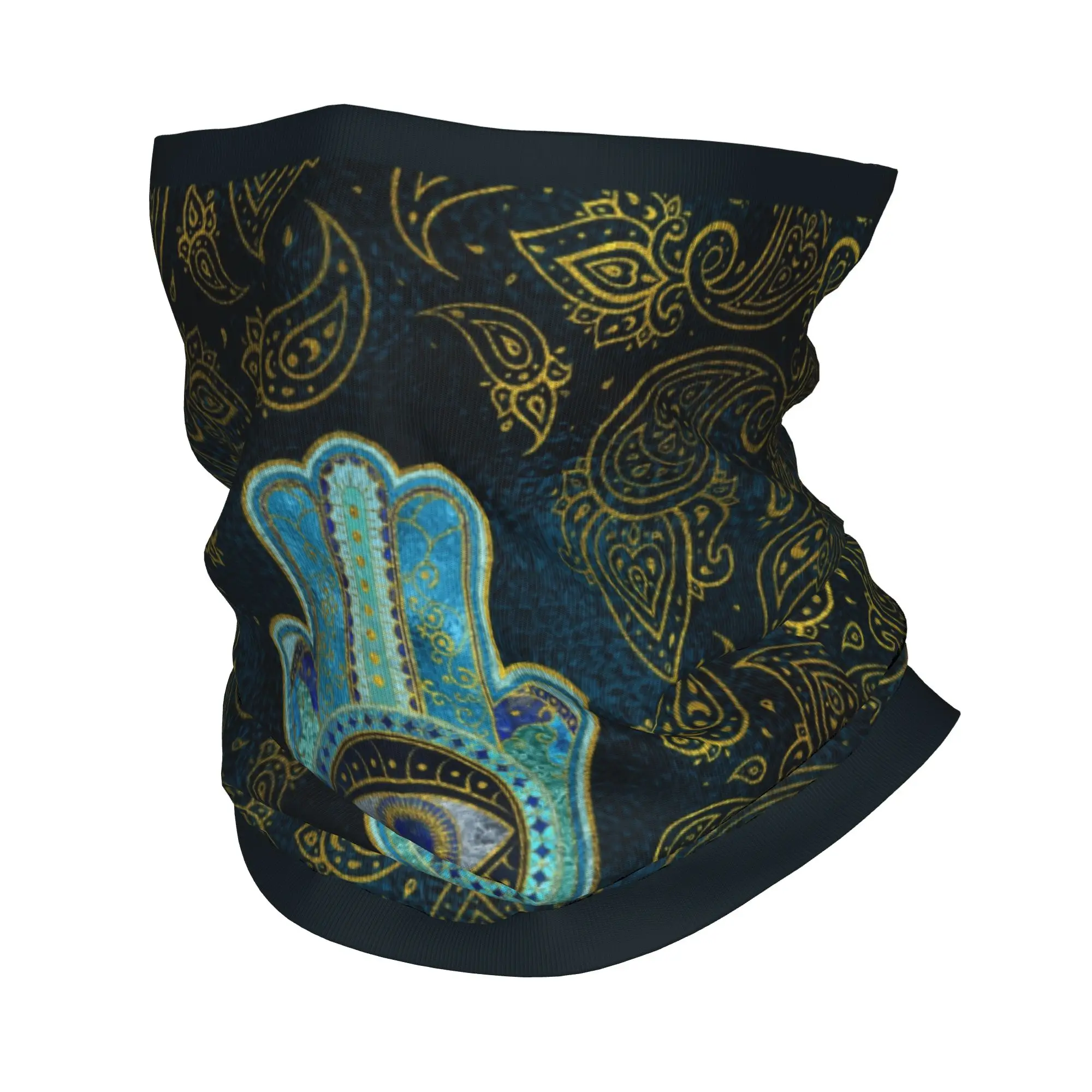 

Custom Decorative Hamsa Hand With Paisley Background Bandana Winter Neck Warmer Men Windproof Wrap Face Scarf for Ski Hand