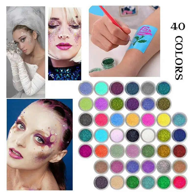 Glitter tattoo set  Colors Tattoo Kit With Stencil Glue Brush Makeup Glitter Body Art Design For  Body Painting Glitter Powder