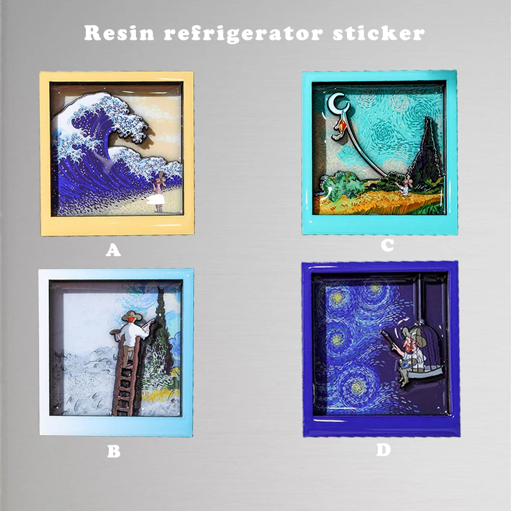 Ins Cute Cartoon Van Gogh Two-Dimensional Famous Painting Refrigerator Magnet Personalized Creative Magnet Refrigerator Decoration