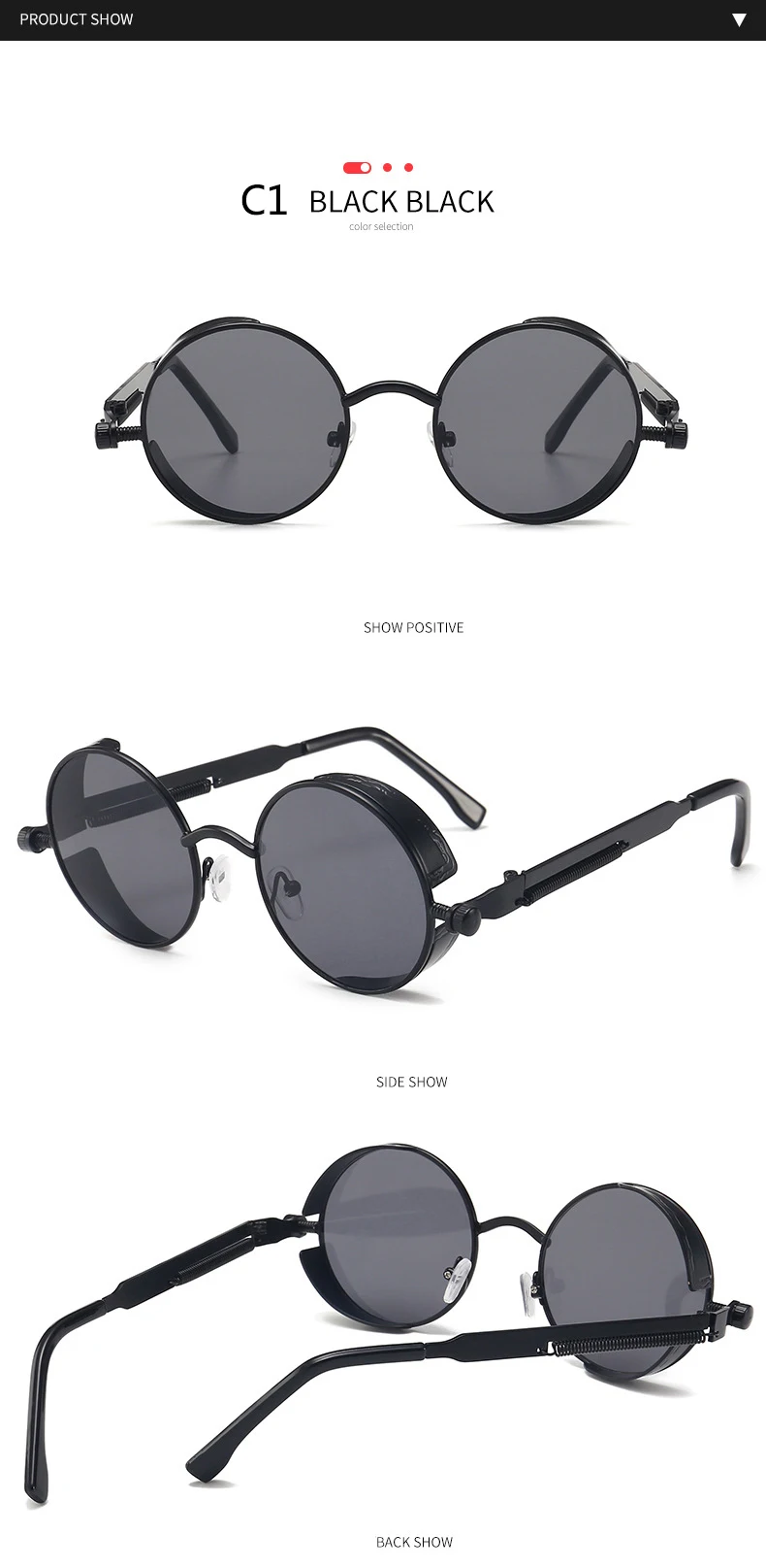 BOYSEEN 2025 Vintage Steampunk Sonnenbrille Frau Männer Runde Luxus Metall Retro Sonnenbrille Hiphop Stil Brillen UV400 – Detail 11
