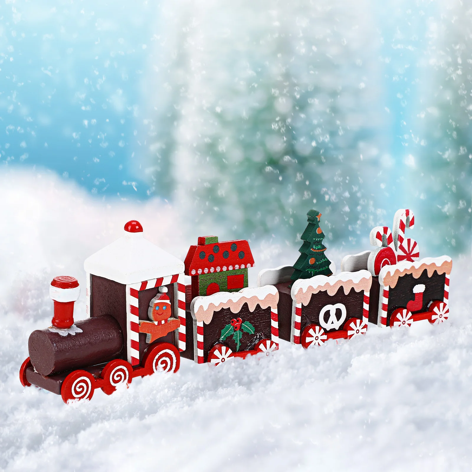 1개 나무 작은 기차 크리스마스 장식 독특한 크리스마스 자동차 공예 따뜻한 색상 DIY 장식품 휴일 파티 홈 데스크탑 축제용