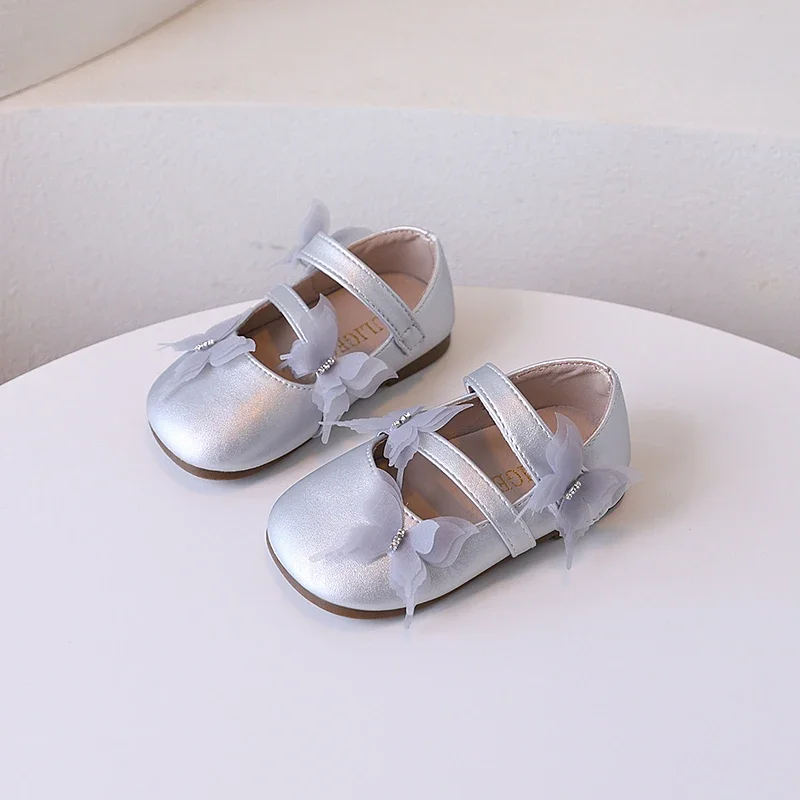 

Elegant Girl Fashion Princess Flat Shoes Spring Autumn Kids Wedding Party Shoes Sweet Butterfly Causal Children's Leather Shoes
