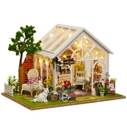 DIY Wooden Sunshine Greenhouse Cottage Miniature Building Kits Doll Houses With Furniture Casa Dollhouses for Friends Gifts