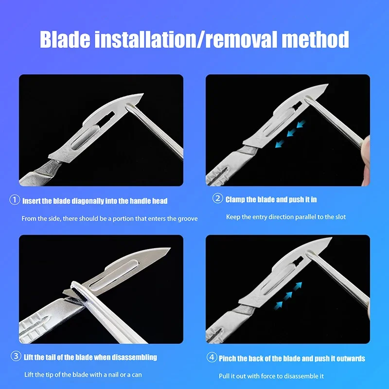 Utility Medical Surgical Knife Replacement Blade Handle with Scale Diy Cutting Hand Tools 3# 4# Stainless Steel Scalpel view 3